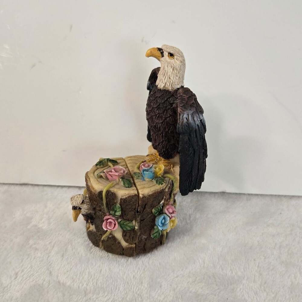 Resin Eagle Trinket Box with Baby Eagles Inside Nesting Eagle Figurine